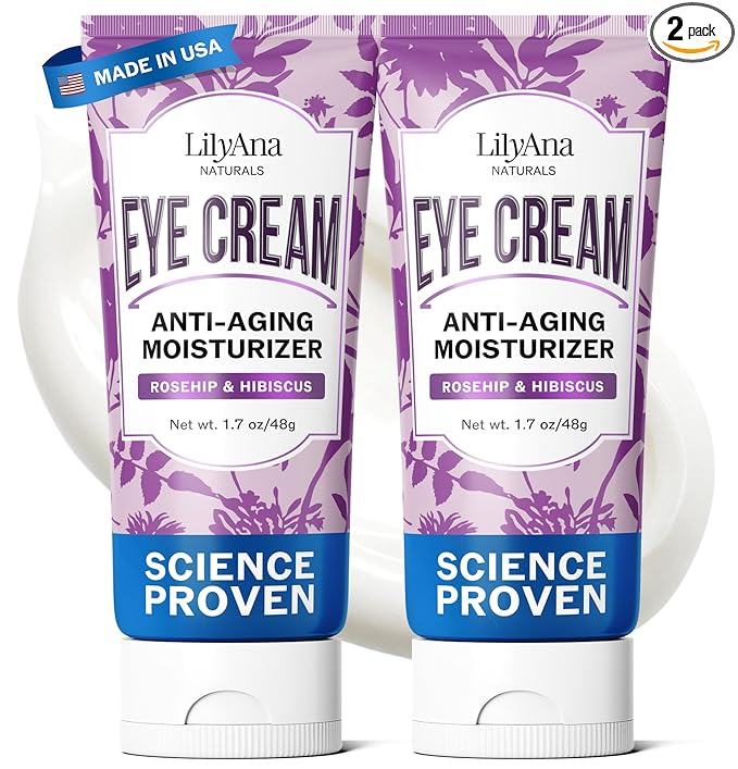 LilyAna Naturals Eye Cream for Dark Circles and Puffiness, Under Eye Cream for Wrinkles and Bags, Anti Aging helps Improve Dryness; for Sensitive Skin (1.7 Ounce, Pack of 2)