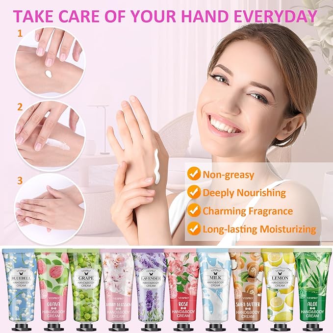 VESPRO 70 Pack Hand Cream Set, Mothers Day Gifts, Bulk Hand Lotion Travel Size for Dry Cracked Hands, Mini Hand Lotion for Bridal Shower Gifts and Teacher Appreciation Gifts and Nurses Week Gifts