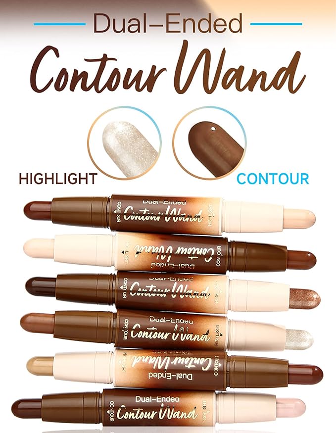 Erinde Dual-Ended Contour Stick, 2-In-1 Nose Contour & Highlighter Pen, Creamy, Buildable and Easy to Apply, Long Lasting Waterproof Cream Bronzer & Highlight Sticks, 21 Fair