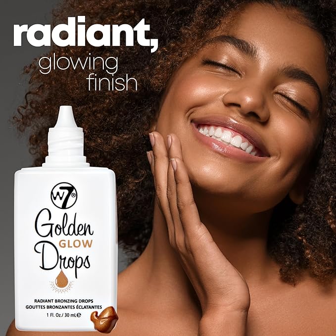 W7 Golden Glow Drops & Brush Duo - 2Pcs Set - Liquid Bronzing Drops & Face & Body Applicator Brush