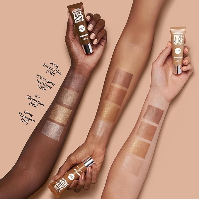 REVLON ColorStay Face & Body Glow Lotion, Hydrating Glow Moisturizer, 24HR Hydration, Illuminating Luminizing Shimmer, 140 In My Bronze Era
