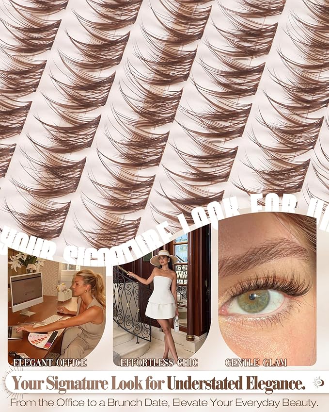 Brown Lash Clusters Kit 8-12MM Natural Cluster Eyelash Extensions Kit Wispy Cluster Lashes Dark Brown Individual Lashes C Curve Eyelash Clusters Short 144Pcs Pestañas Postizas Marrón