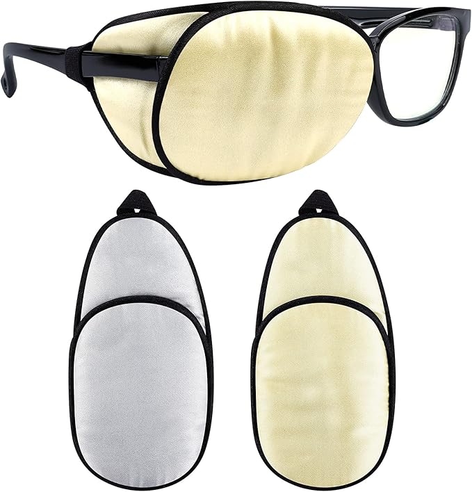 eZAKKA Eye Patches for Adults Kids, Eye Patch for Glasses, Medical Soft Eye Patch for Lazy Eye Amblyopia Strabismus and After Surgery(Light Yellow + Light Gray)