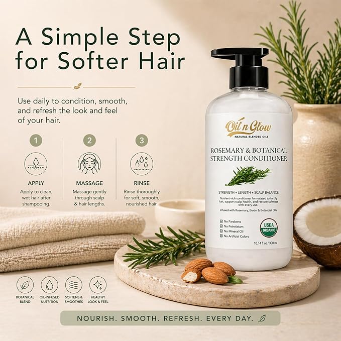 Rosemary & Botanical Strength Hair Conditioner for Women, & Men Health Scalp & Hair Growth Support, Moisturizing Formula with Botanical Oils, Vegan, 10.14 fl oz