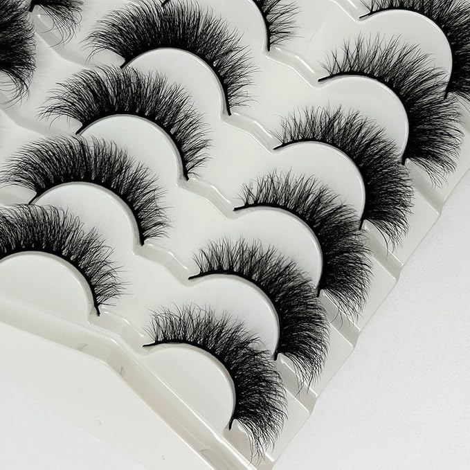 Cat Eye Lashes Fluffy Soft Faux Mink Full Strip Lashes Pack, C Curl Cateye Fake Eyelashes Natural Look, Wispy False Eyelashes Pack 2 Styles