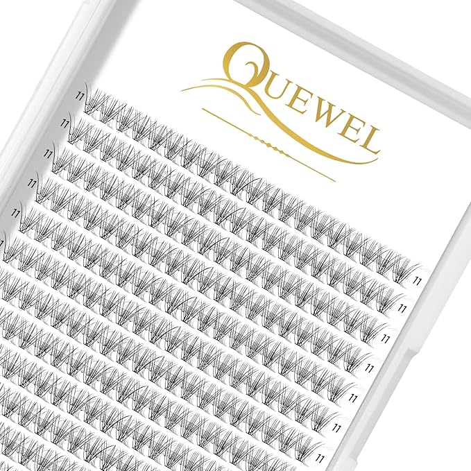 QUEWEL Cluster Lashes 240Pcs Individual Lash 10D 0.10D Curl 11mm Knot-Free Lash Extensions Clusters Lashes Soft&Natural False Eyelashes Individual DIY Eyelash Extension at Home(10D 0.10D 11)