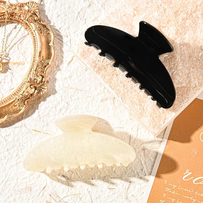 Aileam Acetate Hair Claw Clips for Women,Black White hair clip French Design Strong Hold Non-Slip claw clips for Thick Hair, 2 Pack