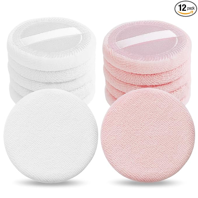 Sibba 12 PCS Blush Loose Powder Make Up Puff Face Setting Body Makeup Soft Velour Sponge Cosmetic Make Up Mini Portable Finger Applicator Holder Small Fluffy Highlighter Facial Cosmetic Cushion