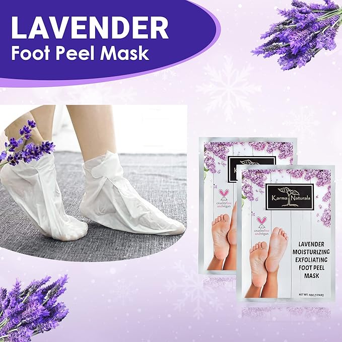 Foot Peel Mask Lavender Moisturizing Exfoliating Foot Masks - Karma Organic Feet Peeling Masks for Dry ed Feet, Remove Dead Skin & Calluses - Removes & Repairs Rough Heels, Dry Toe Skin (Pack of 2)