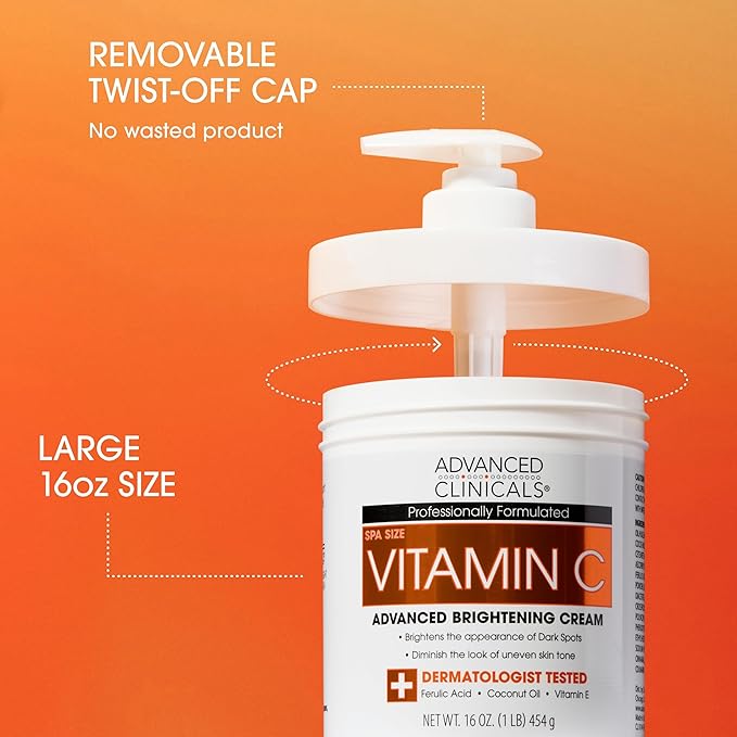 Advanced Clinicals Hyaluronic Acid Moisturzier + Brightening Vitamin C Cream 2pc Skincare Set For Women & Men | Face Moisturizer & Body Cream Helps Improve Look Of Crepey Skin & Uneven Skin Tone, 2pc