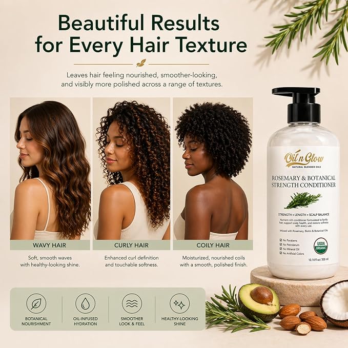 Rosemary & Botanical Strength Hair Conditioner for Women, & Men Health Scalp & Hair Growth Support, Moisturizing Formula with Botanical Oils, Vegan, 10.14 fl oz