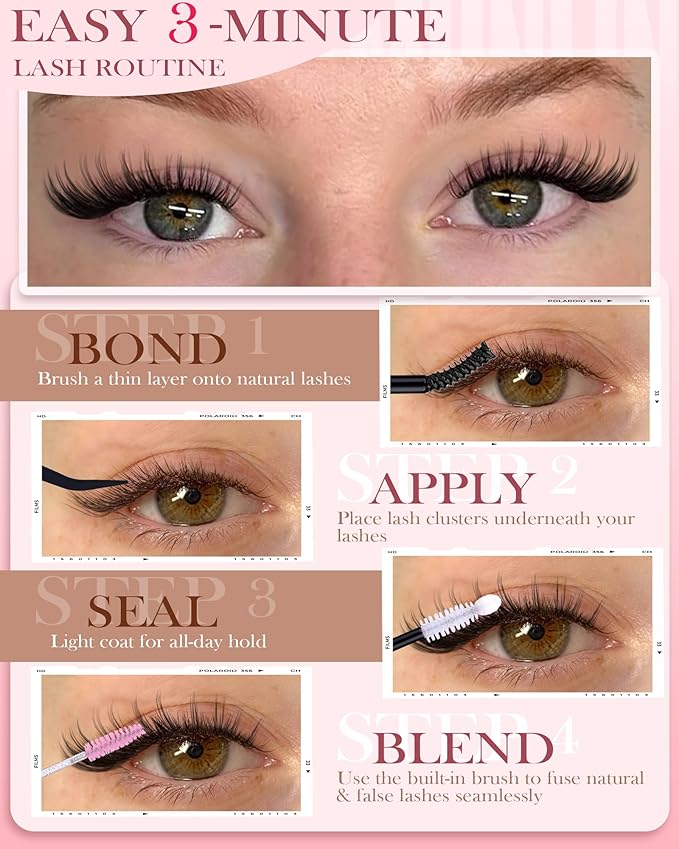 Wispy Natural Lash Clusters Kit Double Spiky Eyelash Clusters Kit Manga Cluster Eyelash Extensions Kit 10-16mm Lash Extensions Kit C Curly Individual Lashes DIY Eyelashes Clusters Kit with Brush