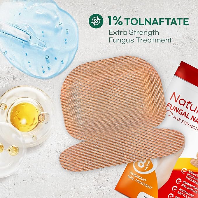 Natural Vine Fungal Nail Patches: Max Strength Formula for Toenail and Fingernails - 8-Hour Nighttime Renewal with 1% Tolnaftate - Toenail Fungus Treatment Extra Strength 32 Patches