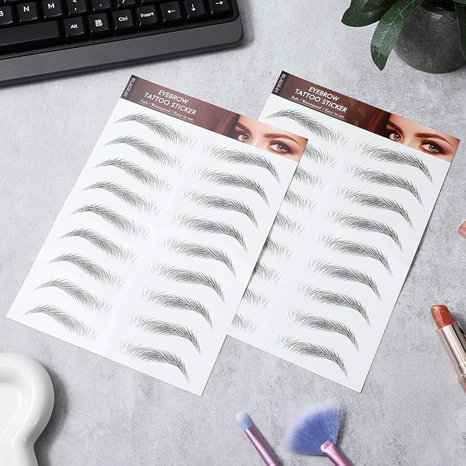 YUXIANLB 10 Sheets Waterproof Eyebrow Tattoo Fake Eyebrows Sticker 4D Hair-Like Eyebrow Tattoos Stickers Temporary Eyebrow Tattoo For Women Long-Lasting Eyebrow Christmas For Makeup Beginner(Black-01)