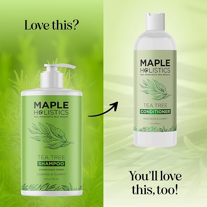 Maple Holistics Tea Tree Oil Shampoo Sulfate Free - Deep Cleansing Vegan Tea Tree Shampoo for Oily Hair and Scalp - Daily for Build up with Rosemary Essential Oil for All Hair Types 25 Fl Oz