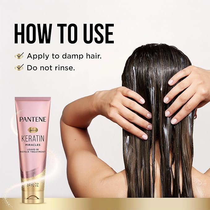 Pantene Keratin Leave-In Conditioner with Argan Oil,Protein Treatment for Dry,Damaged & Color-Treated Hair,Repairs Split Ends & Protects from Damage,Formaldehyde-Free,8.4 Fl Oz,(Pack of 2)