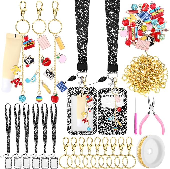 Nosiny 71 Pcs 6 Set Teacher Appreciation Gifts Charms Lip Gloss Keychain ID Badge Holder Thank You Teachers Graduation Gifts