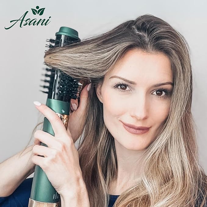 Asani Hot Air Brush - Multipurpose Blow Dryer Brush with Interchangeable Heads, Heated Round Brush for Curling or Straightening, Volumizer and Styling Tool for All Hair Types