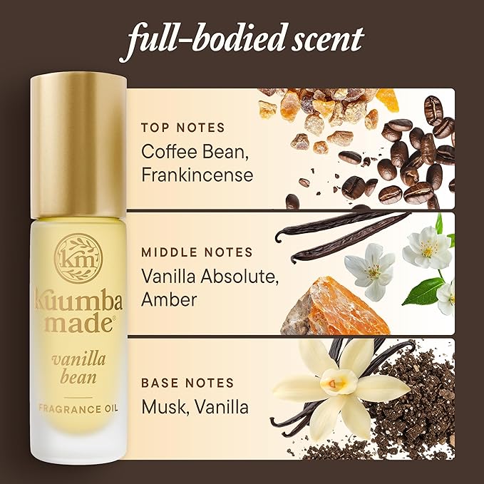 Kuumba Made Vanilla Bean Fragrance Oil, Long-Lasting Scented Oil Perfume Roller, Vegan, Alcohol-Free, 0.15 Fl Oz