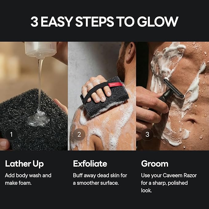 Caveem Exfoliating Body Scrubber, Rough Body Exfoliator for Effective Exfoliating, Dead Skin Remover, Body Exfoliating Sponge, Bath and Body Buffer, Bath Sponge for Shower - 2 Pack (Dark Grey)