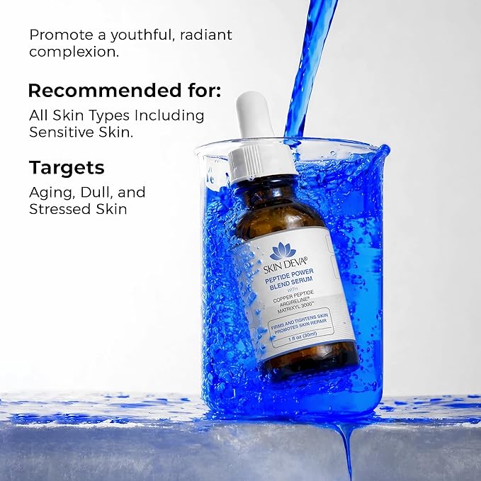 Skin Deva Copper Peptide Serum, Copper Peptides + Hyaluronic Acid Serum + Argireline and Matrixyl 3000 Lightweight Hydrating, Supports Smooth & Firm-Looking Skin, Supports Firm Youthful-Looking- 1oz