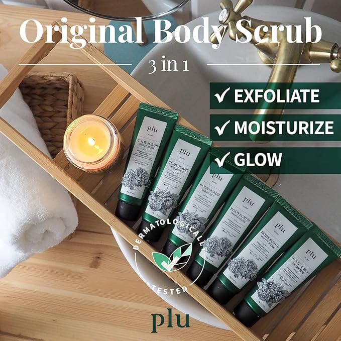 PLU Original Korean Walnut Body Scrub Polish - White Musk - Exfoliating & Hydrating Glow for Smooth, Radiant Skin Texture - Soft Musk Scent, 7.05 oz.