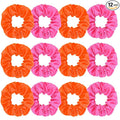 Silk Satin Scrunchies for Women Girls 12 PCS Pink and Orange Hair Scrunchies Silk Satin Hair Ties for Thick Hair Bulk Hair Ties Hair Accessories