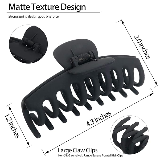 OWIIZI Hair Clip, 4.3" Large Matte Claw Clips, Non-Slip Ponytail Jaw Barrette Strong Hold Banana Jumbo Clips for Women Long Thick Hair