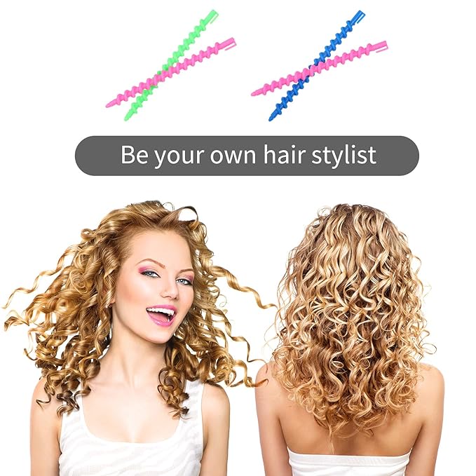 WILLBOND 100 Pcs Spiral Perm Rods Heatless Curls Overnight for Hair Rollers Curlers Plastic Spiral Curl Rods Perm Wave Curlers Kit for Long Hair Women Styling Hairdressing Salon Tool