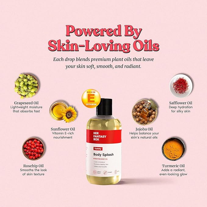 Her Fantasy Box | Body Splash Hydrating Body Oil (Yummy) - Moisturizing, Non-Greasy Formula for Soft, Smooth Skin - All-Natural, Lightweight & Nourishing (Pack of 2)