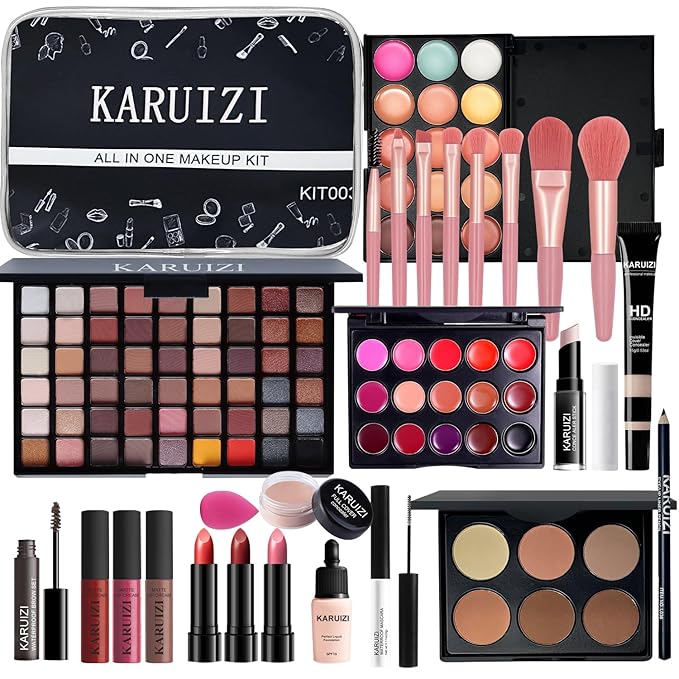 KARUIZI Makeup Kit All-in-one Makeup Gift Set for Women Full Kit Gift Set for Women,Girls & Teens,Eyeshadow Palette, Lip Gloss Set, Lipstick, Blush, Foundation, Concealer,Makeup Brush Set