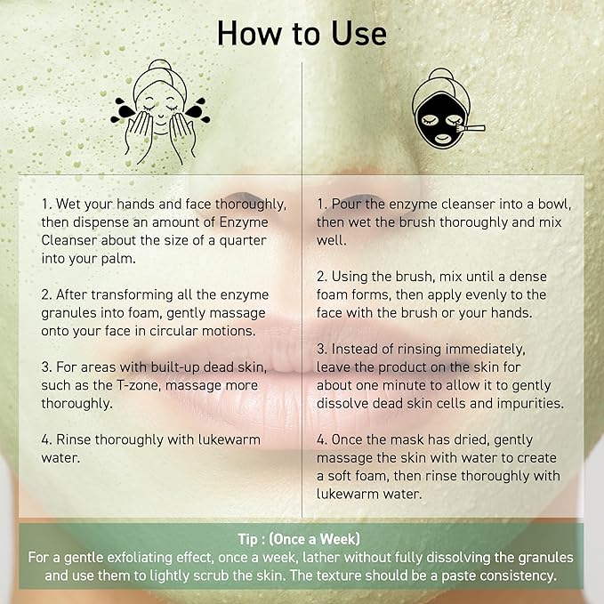 Green Clay Enzyme Cleanser, Whitehead Remover Powder Cleanser, Deep Pore Cleansing with PHA, Gentle Exfoliating Face Wash, Facial Scrub for Blemish-Prone Skin, Korean Skin Care