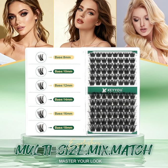Lash Clusters 96pcs Individual Lashes Y02 D Curl 16mm Eyelash Clusters KEYYOU Volume Wispy Lash Extension Soft&Comfortable Easy DIY at Home(Y02,D-16mm)