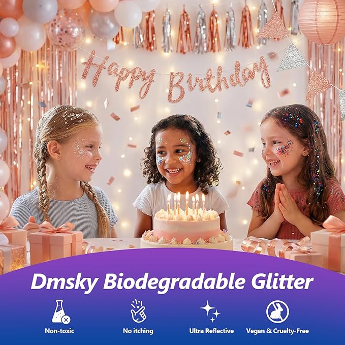 Dmsky Biodegradable Chunky Glitter,90g/3.18oz Craft Glitter for Crafts,Resin,Body,Nail,Face,Hair,DIY Decorations,3 Colors Holographic Glitter,Silver Glitter,White Clear Glitter,Black Glitter