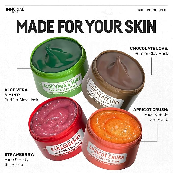 Immortal NYC - Apricot Crush Face & Body Scrub Mask Gel- Moisturizing and Exfoliating Body, Face, Hand, Foot Scrub - Fights Acne, Fine Lines & Wrinkles, Great Gifts For Women & Men - 10 oz