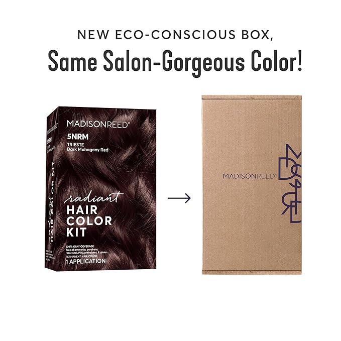 Madison Reed Radiant Hair Color Kit, Permanent Hair Dye, 100% Gray Coverage, Ammonia-Free, Trieste Red 5NRM Dark Mahogany red, Pack of 1