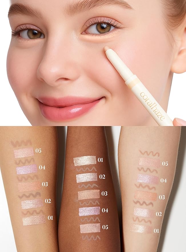 CORALHAZE Idol AEGYO-SAL Maker 01 Champagne Beige, 2-in-1 Under-Eye Highlighter and Contour Liner for Bright, Voluminous Eyes, Long-Lasting, Smudge-Proof Shimmer Stick with Natural Glow, Korean Beauty
