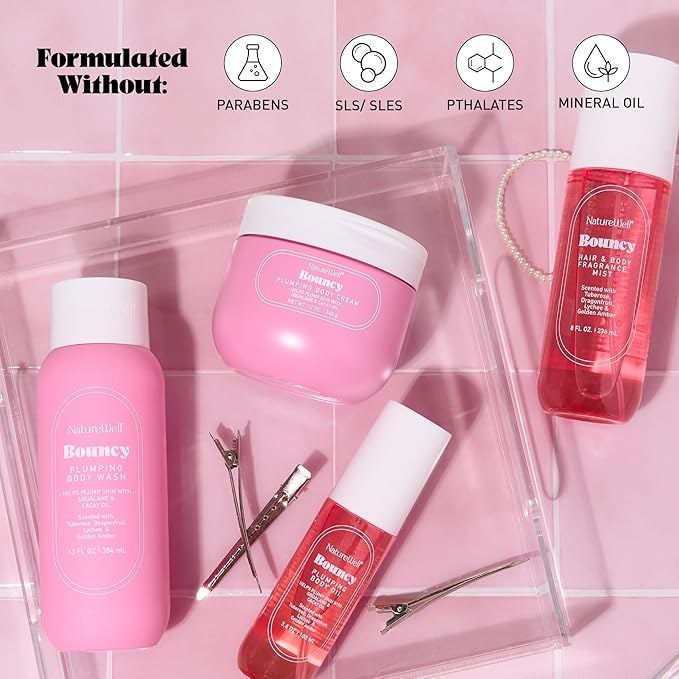 NATURE WELL Bouncy Plumping & Moisturizing Body Cream, Lightweight & Quick-Absorbing Formula to Help Visibly Firm & Smooth Skin, Scented with Tuberose, Dragonfruit, Lychee & Golden Amber, 12 Oz