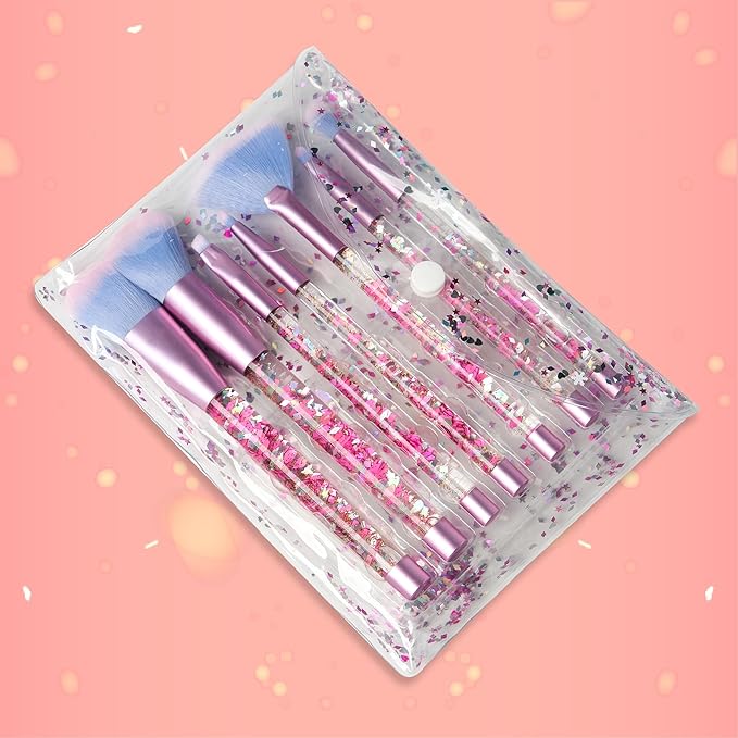 Kids Makeup for Girls,Glitter Unicorn Foundation Fan Powder Blush Lip Highlight Eye shadow Eyebrow Brushes Set with Liquid Flows and Case for Girls Teen Women as Gift Present