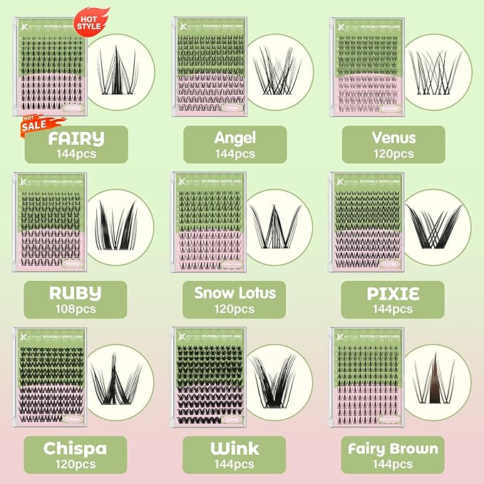 KEYYOU Fairy Chispa Lash Clusters Eyelash Extension D Curl 120Pcs Eyelash Extension Wispy Natural Invisible Band Lash with Waterproof DIY Lash at Home(Fairy Chispa-D-8-18MIX)