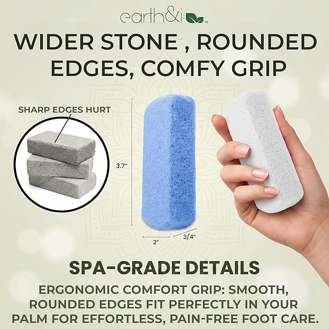 Earth & I Pumice Stone for Feet – 6-Pack Callus Remover Set | 3 Coarse + 3 Fine Dual-Grit Dead Skin Scrubber & Heel Exfoliator for Baby-Soft Feet