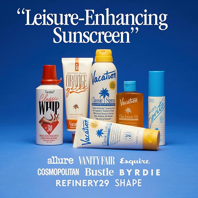Vacation Orange Gelée SPF 30 Ultimate Bundle — Gel Tube Sunscreen, Spray Oil Sunscreen & Hanging Car Air Freshener, Hydrating Broad Spectrum UVA/UVB Protection, French Riviera Scent, Travel-Ready