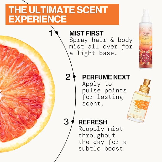 Pacifica Hair & Body Fragrance Mist - Tuscan Blood Orange - Sweet Citrus Scented Hair Perfume and Body Spray - Alcohol-Free, Long-Lasting Clean Fragrance, Vegan & Cruelty-Free, 6 Fl Oz