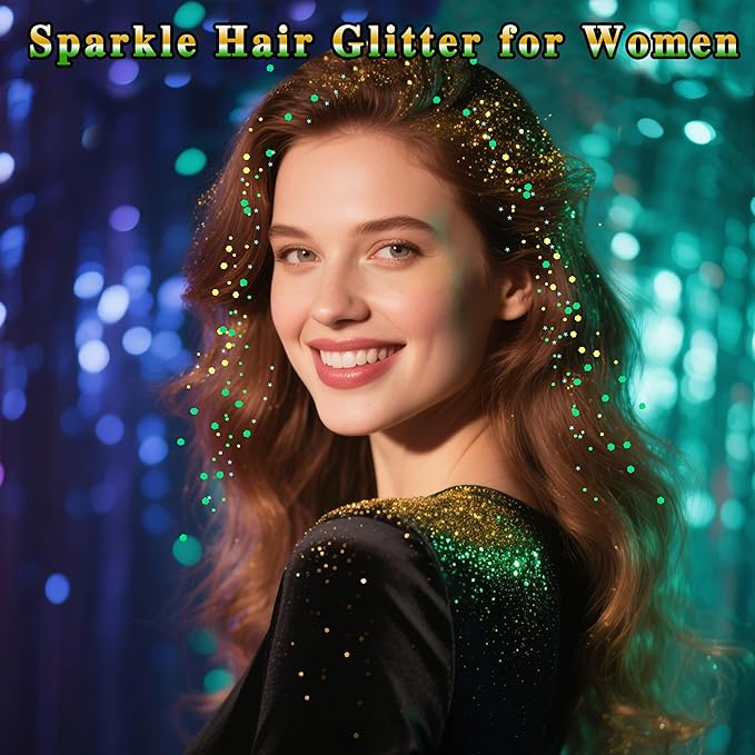 MEICOLY Gold and Green Face Glitter,St Patricks Day Accessories,Gold Hair Sparkle Self-Adhesive Halloween Body Glitter Makeup for Mardi Gras Carnival Irish Festival Party