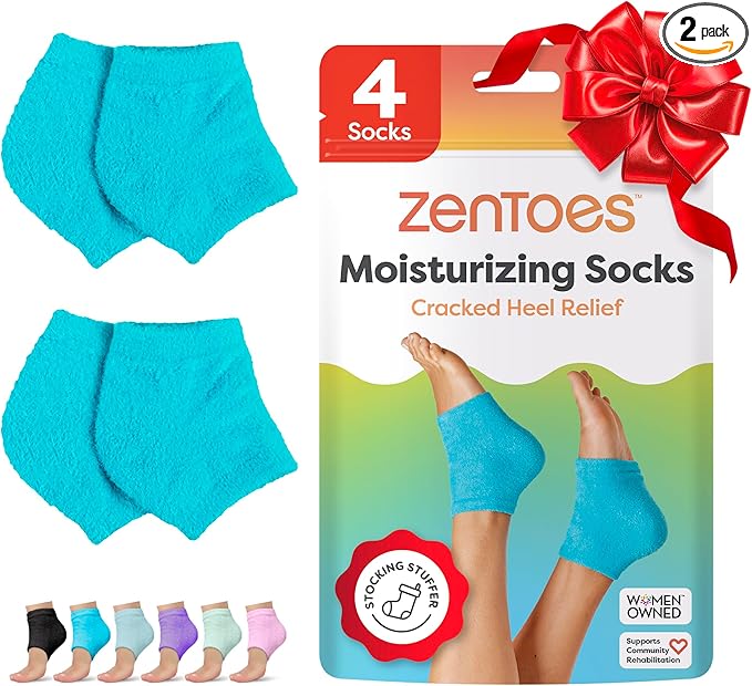 ZenToes Moisturizing Socks for Cracked Heel Treatment, Vitamin E, Olive Oil and Jojoba Oil Infused Heel Socks, Spa Gifts for Women, Mothers Day Gifts (Fuzzy Blue, Wide Width)