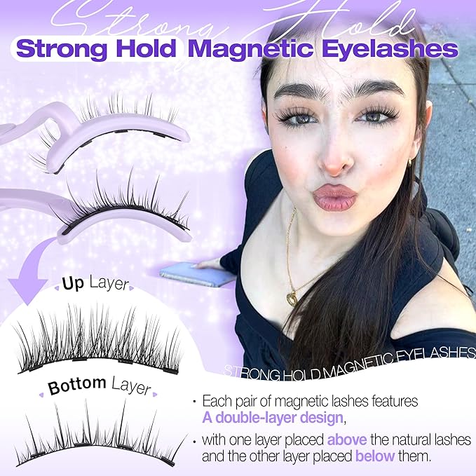 Magnetic Eyelashes with Applicator Natural Look Magnetic Lashes with Applicator Wispy False Lashes with Magnets No Need Glue Reusable Lashes by Lanflower