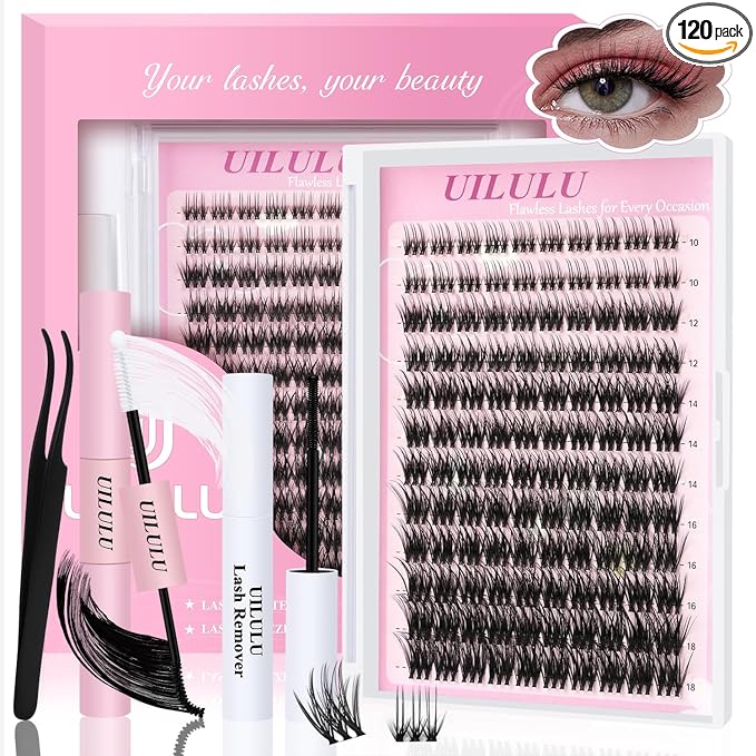Lash Clusters Kit 10-18mm Mix D Curl DIY Extension Eye Natural Lashes False Wispy EyeLash Cluster with Bond & Seal, Glue Remover, Tweezers(U20 Lash Kits)