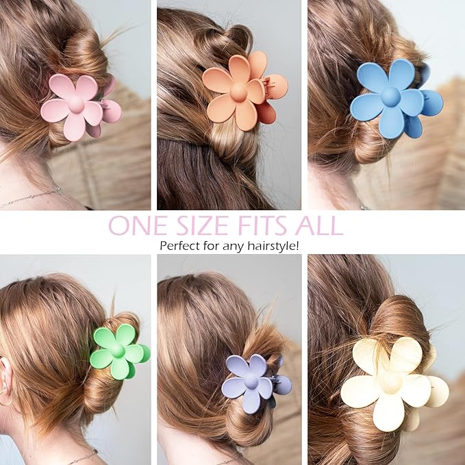Flower Hair Clips 6 PCS for Women, Daisy Claw Clips Matte Large Claw Clips Strong Hold Jaw Clamps Hair Accessories for Thick Hair 6 Colors
