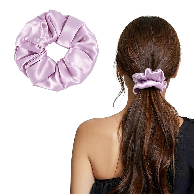 ZLYC 100% Mulberry Silk Hair Tie Scrunchie 19 Momme Gentle Creaseless Dent-Free Ponytail Holder for Women, 6cm Solid Light Purple