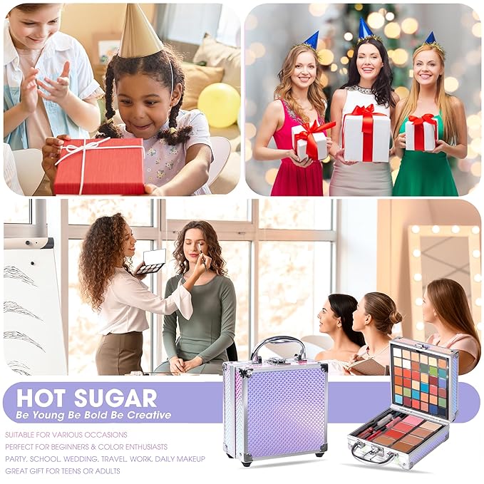 Hot Sugar Girls Makeup Kit for Teenagers 13-15 and Women Includes Eyeshadow Lip Gloss Blush Highlighter Bronzer Brush (Mermaid)